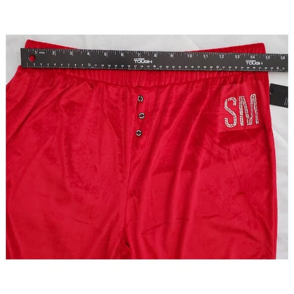 NWT Velvety Red Pajama Bottoms Rhinestone SM Logo Steve Madden Sz M Pyjamacore - Picture 5 of 10